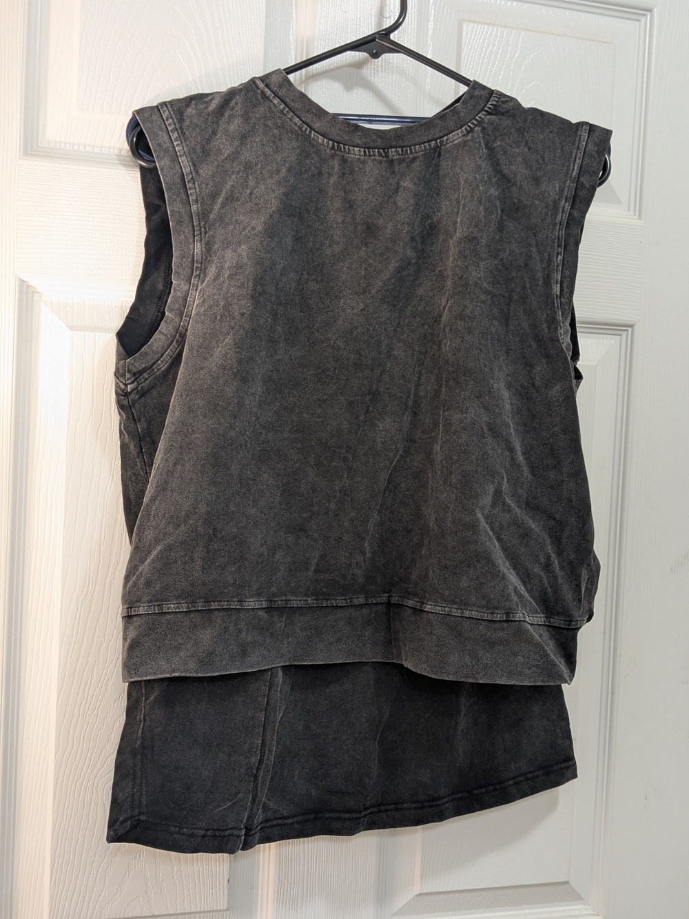 Washed Black Sleeveless Layered Tank Top